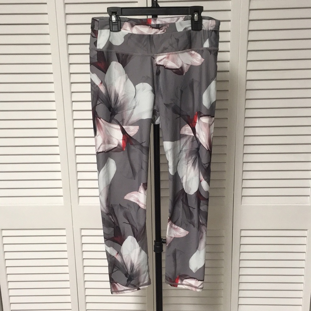 Grey, Pink and White, Floral Patterned, Fabletics Leggings (S?)